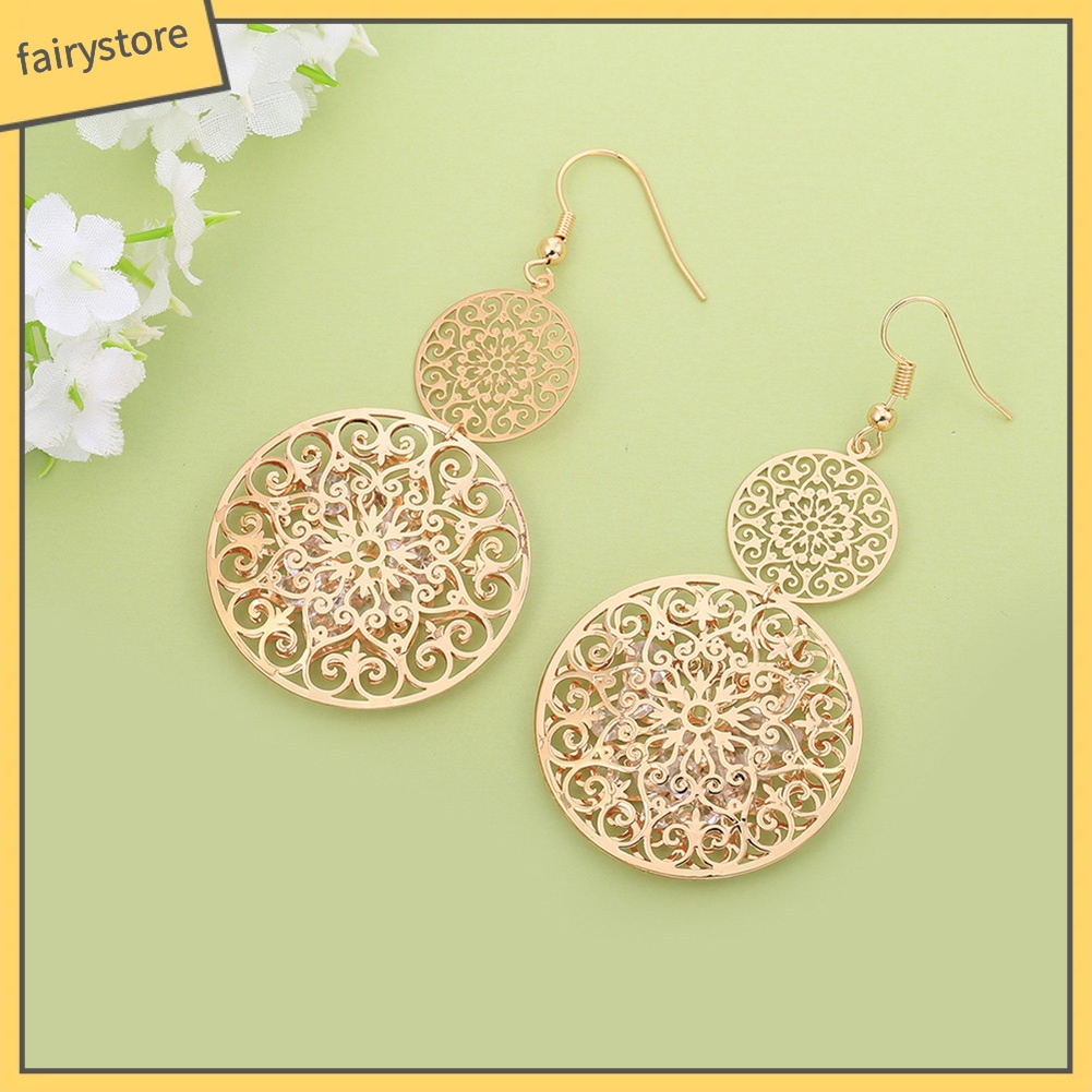 Khuyên Tai Dáng Dài Hai Lớp Chạm Khắc Thời Trang Cho Nữ