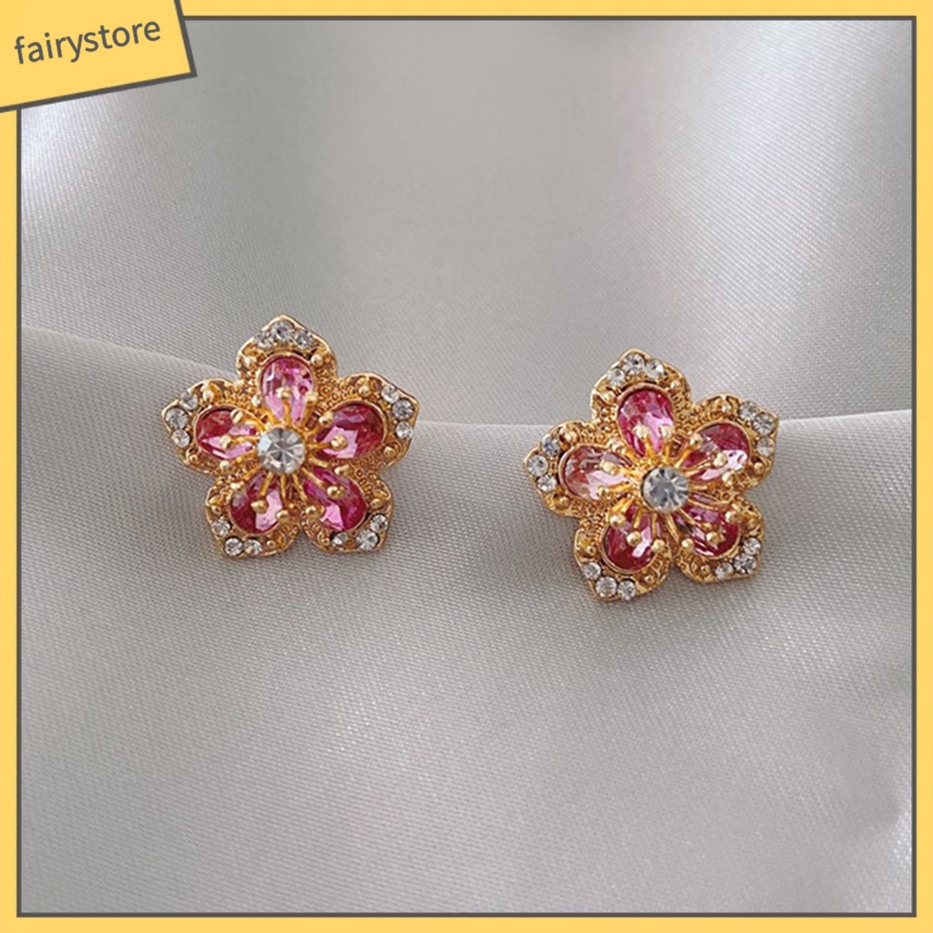 Bông Tai Hình Hoa Đính Đá Thời Trang Dành Cho Nữ