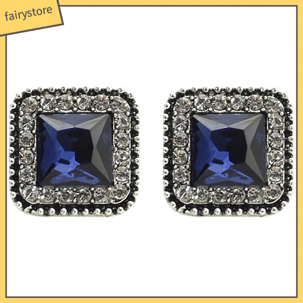 1 Cặp Bông Tai Hình Học Đính Đá Pha Lê Giả Hình Vuông Dành Cho Nữ