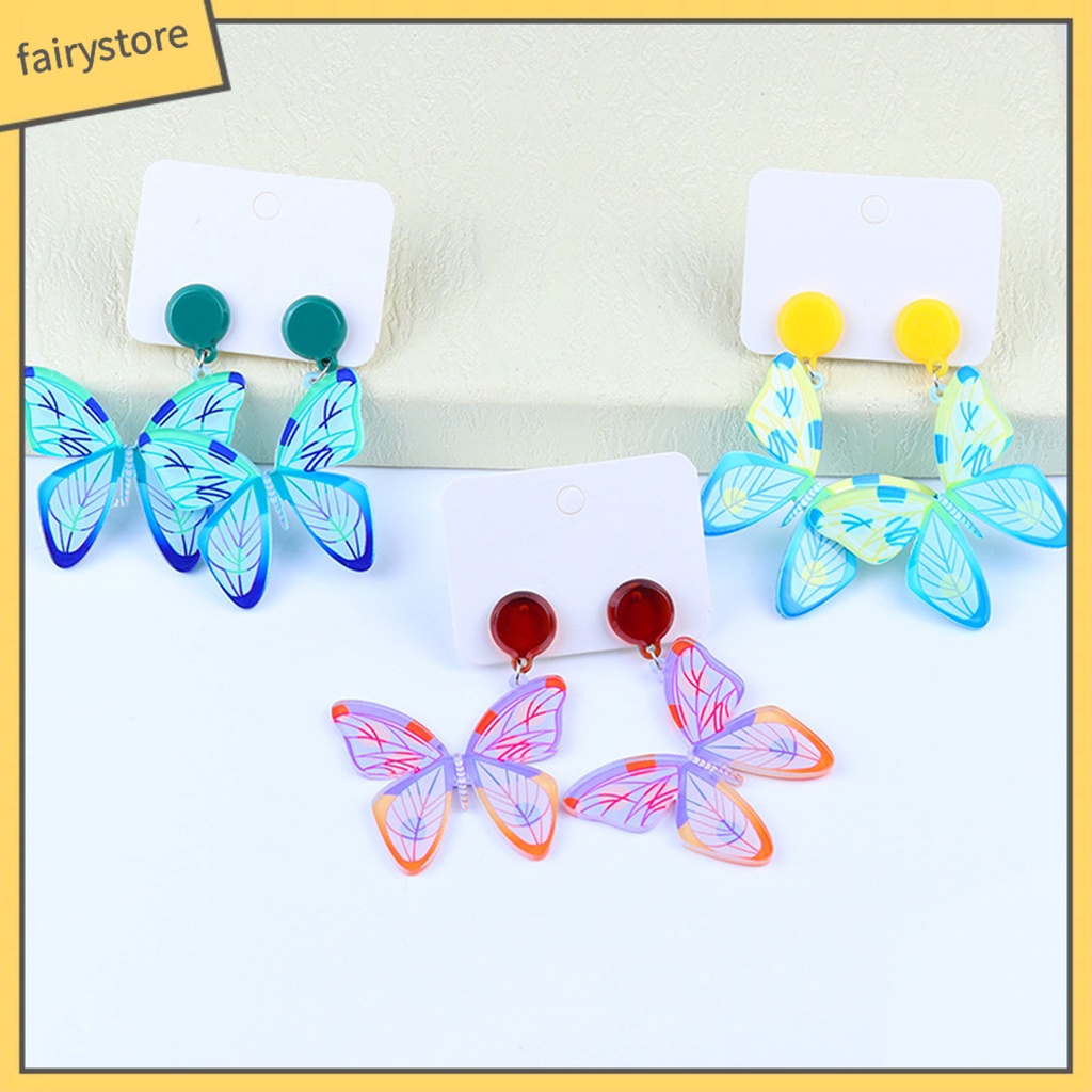 1 Đôi Bông Tai Treo Hình Bướm Trong Suốt Tinh Tế Thời Trang