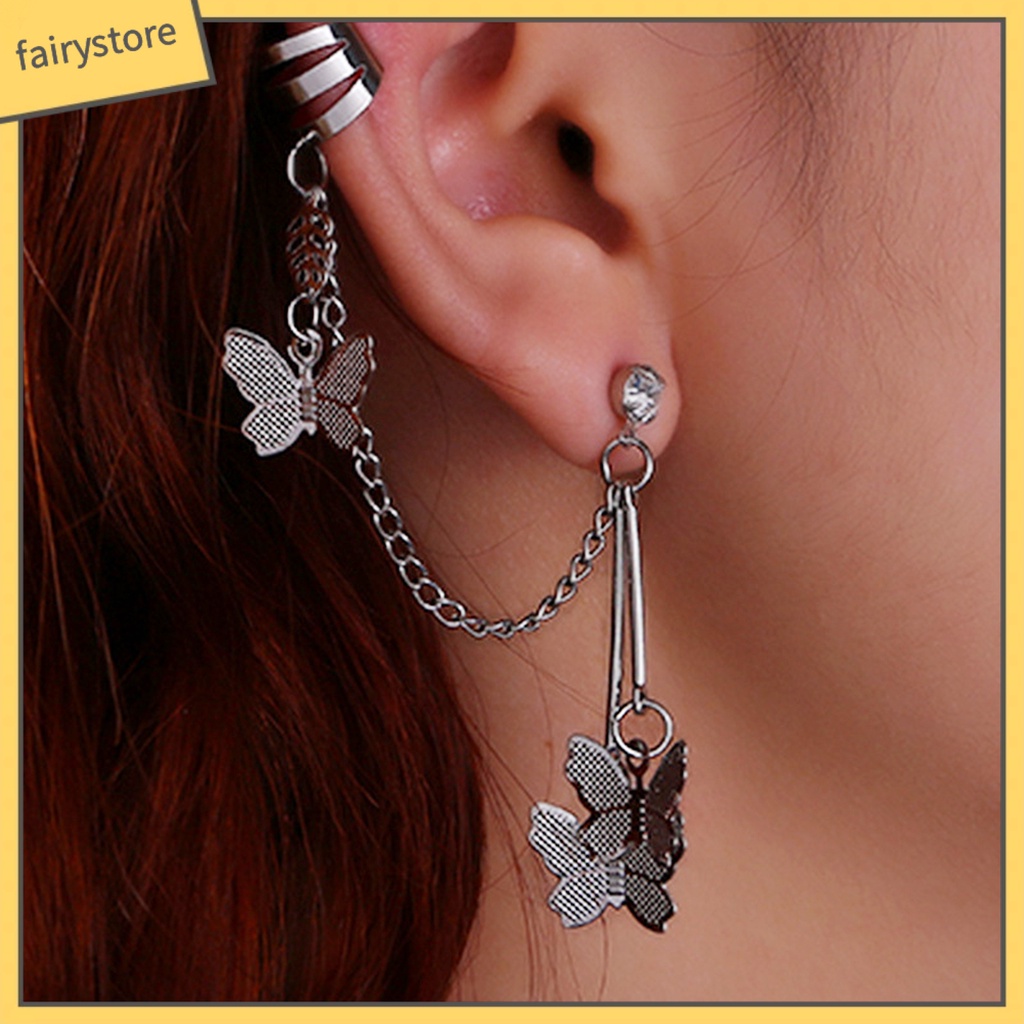 1 Đôi Bông Tai Hình Bướm Màu Bạc Phong Cách Punk Thời Trang Dành Cho Nữ