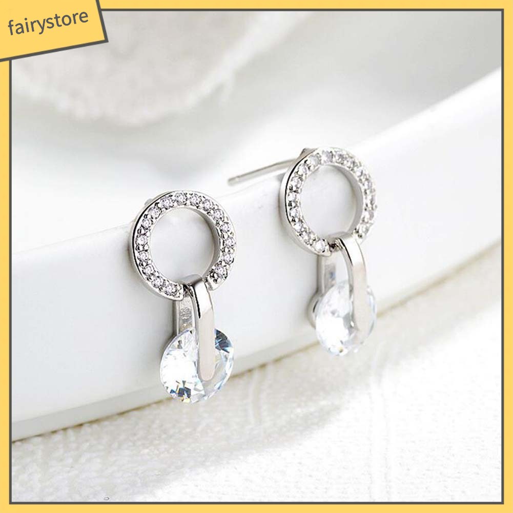 Đôi Bông Tai Hình Tròn Đính Đá Thời Trang Cho Nữ