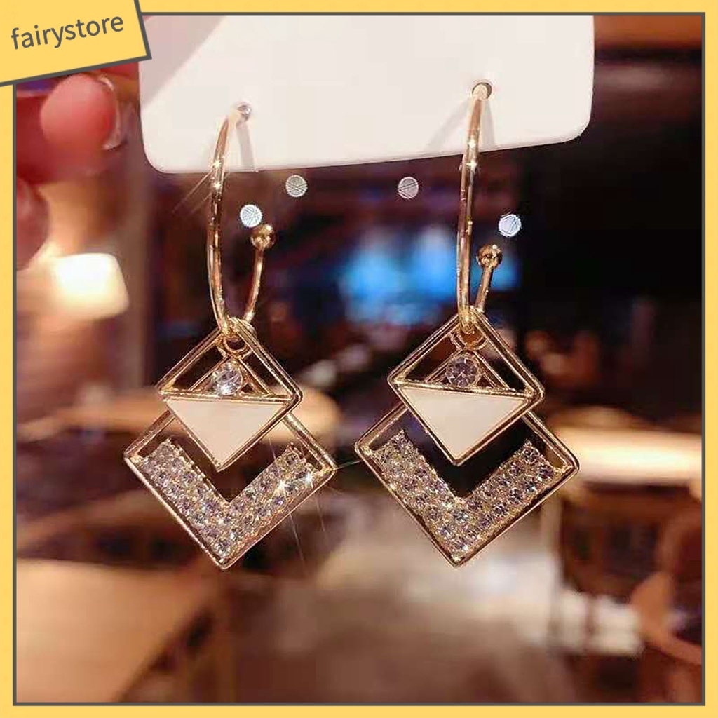 1 Đôi Bông Tai Hình Vuông Đính Đá Trang Nhã