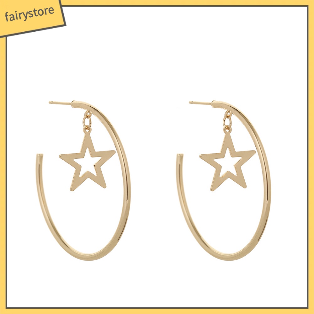 Bông Tai Dạng Vòng Hở Hình Ngôi Sao Lớn Thời Trang Dự Tiệc Cho Nữ