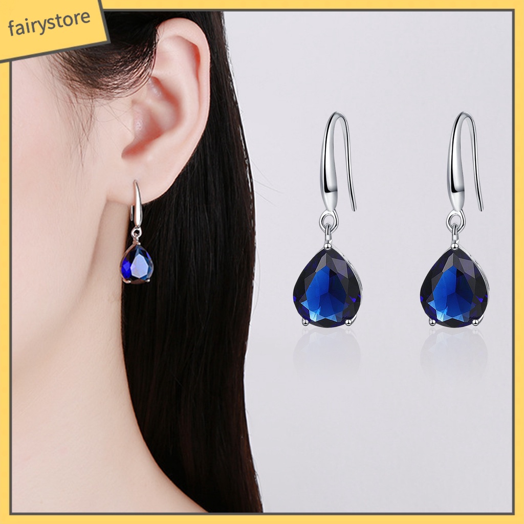 1 Đôi Bông Tai Hình Giọt Nước Đính Đá Zircon Thời Trang Dành Cho Nữ