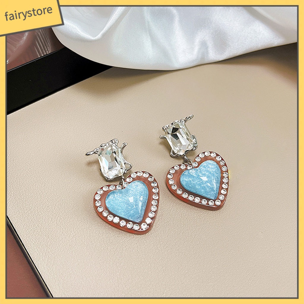 1 Đôi Bông Tai Hình Trái Tim Đính Đá Zircon Phong Cách Vintage