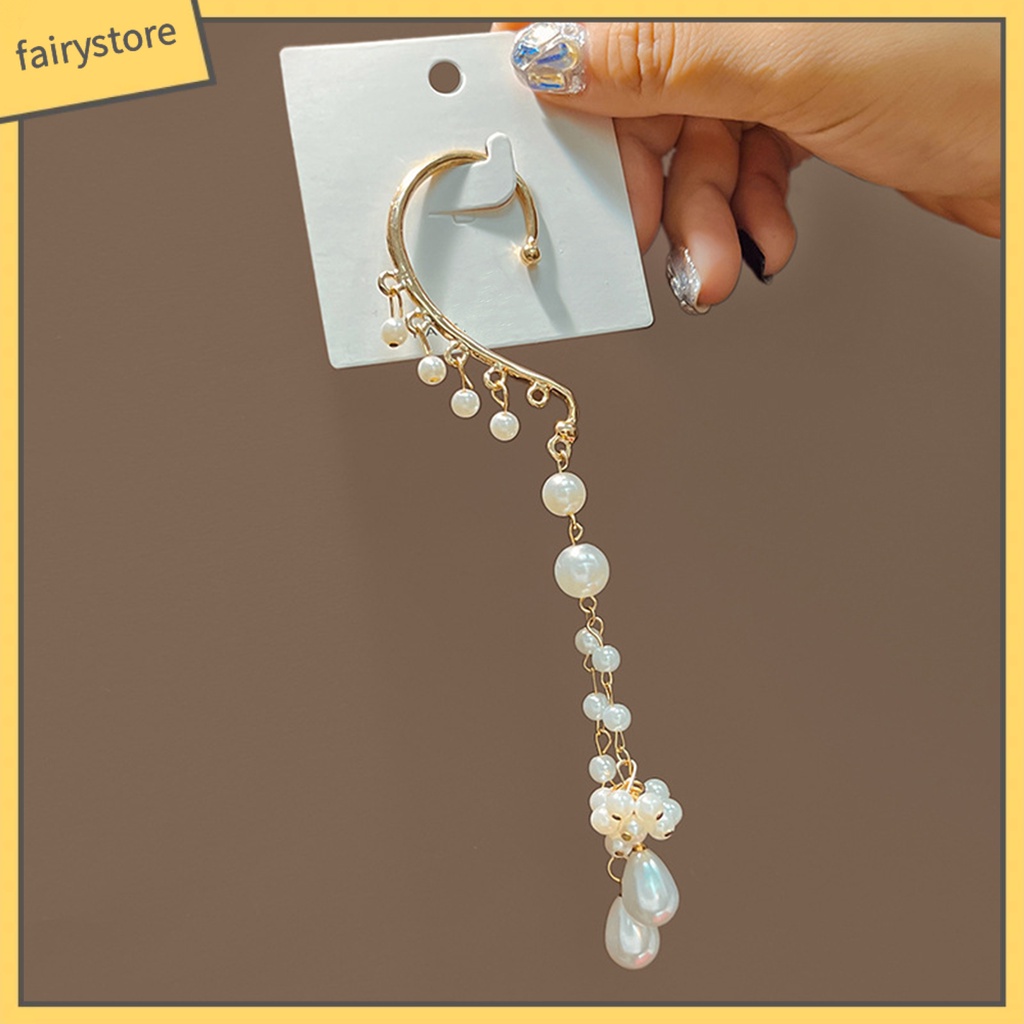 1 Khuyên Tai Dạng Kẹp Không Cân Xứng Đính Ngọc Trai Nhân Tạo Thời Trang