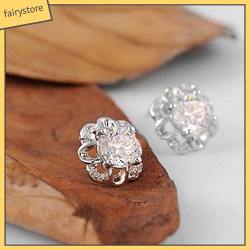 Bông Tai Mạ Bạc Hình Hoa Rỗng Đính Đá Thời Trang Cho Nữ