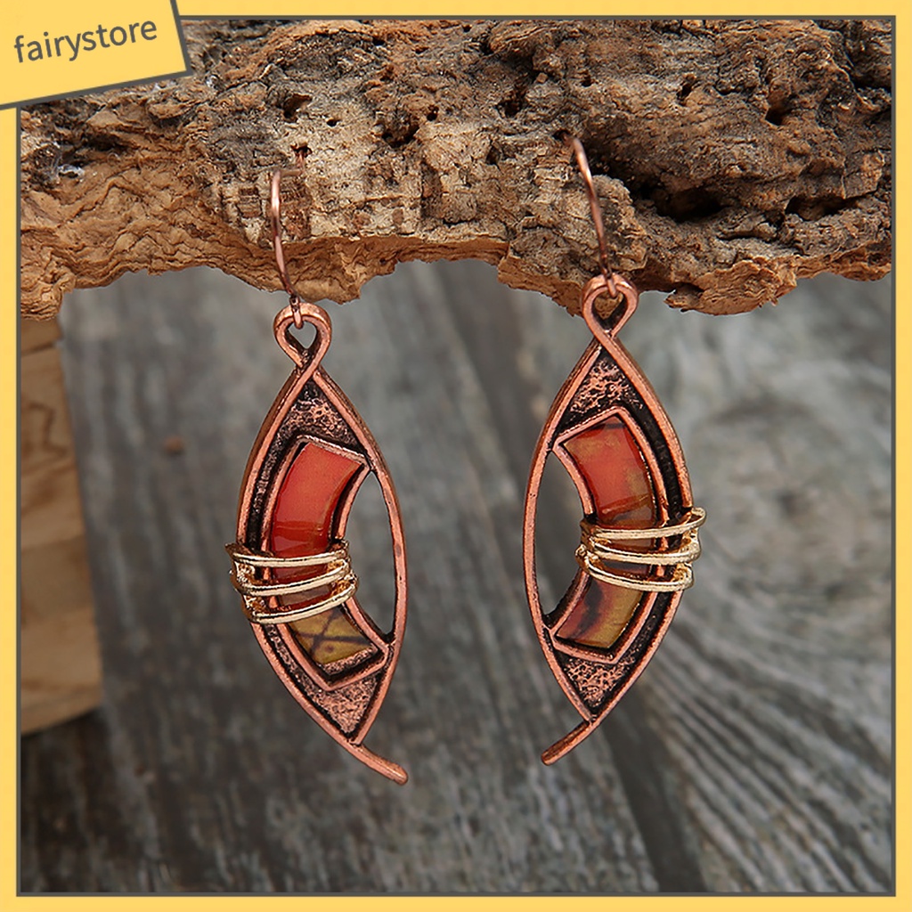 [FRO] 1 Đôi Bông Tai Dạng Móc Xỏ Bằng Đá Màu Cam Chắp Vá Lỗ Không Đối Xứng