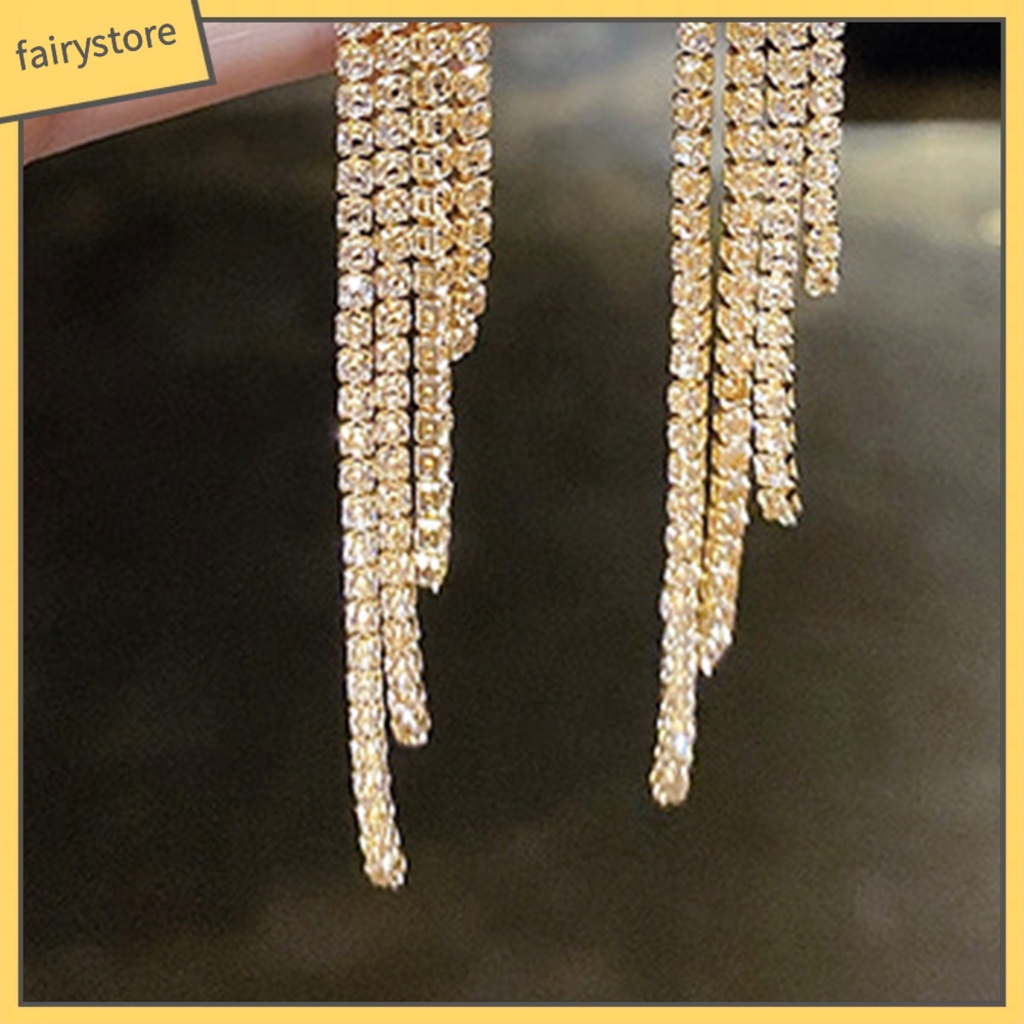 1 Đôi Bông Tai Dáng Dài Đính Đá Lấp Lánh Thời Trang Cho Nữ