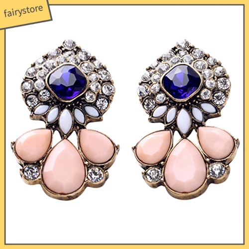 Khuyên Tai Đính Đá Hình Giọt Nước Phong Cách Vintage