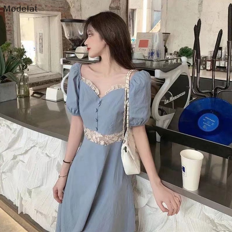 Mfc Đầm Dáng Chữ A Tay Phồng Màu Trơn Thời Trang Mùa Hè Cho Nữ