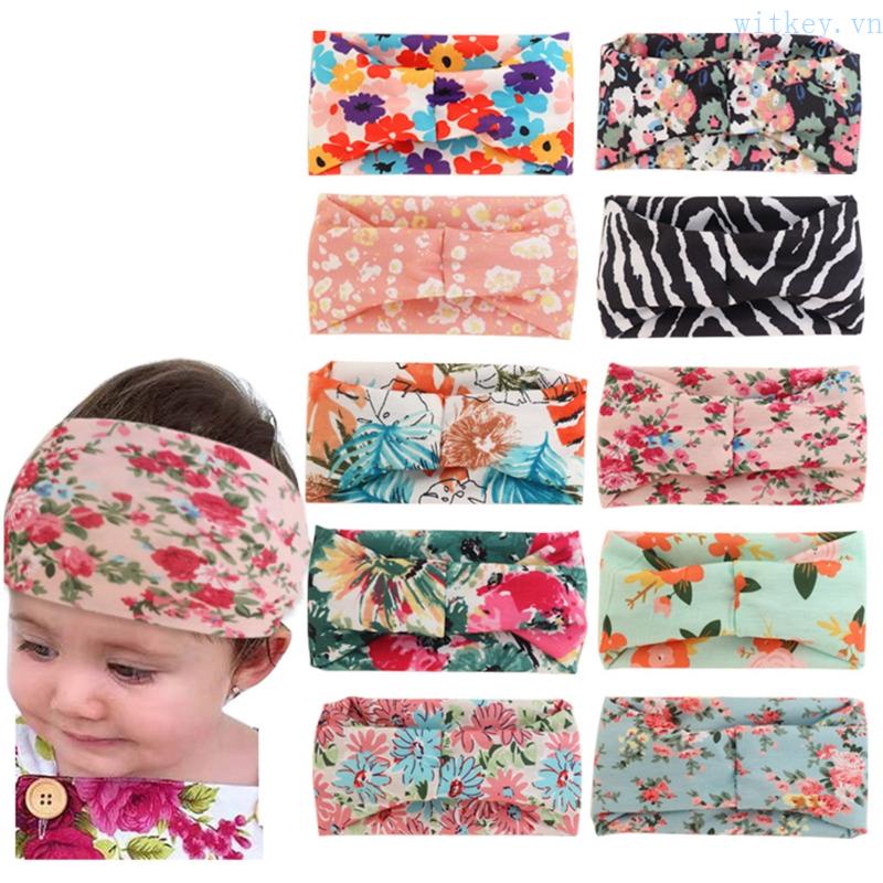 Băng Đô Turban Bản Rộng Co Giãn In Họa Tiết Hoa Xinh Xắn Cho Bé Gái