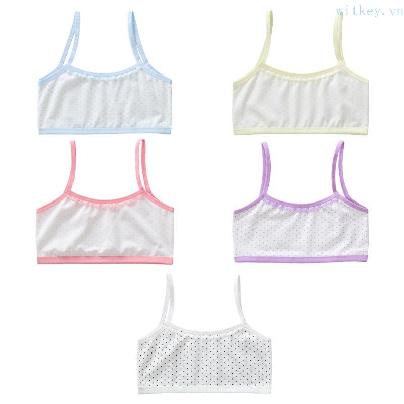 Áo Ngực Cotton Phối Ren Họa Tiết Chấm Bi Dễ Thương Cho Bé Gái