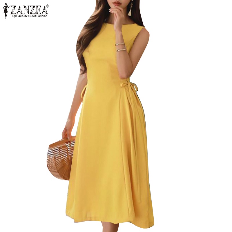 Đầm Dài Không Tay Cổ Tròn Lưng Cao Thời Trang Cho Nữ ZANZEA