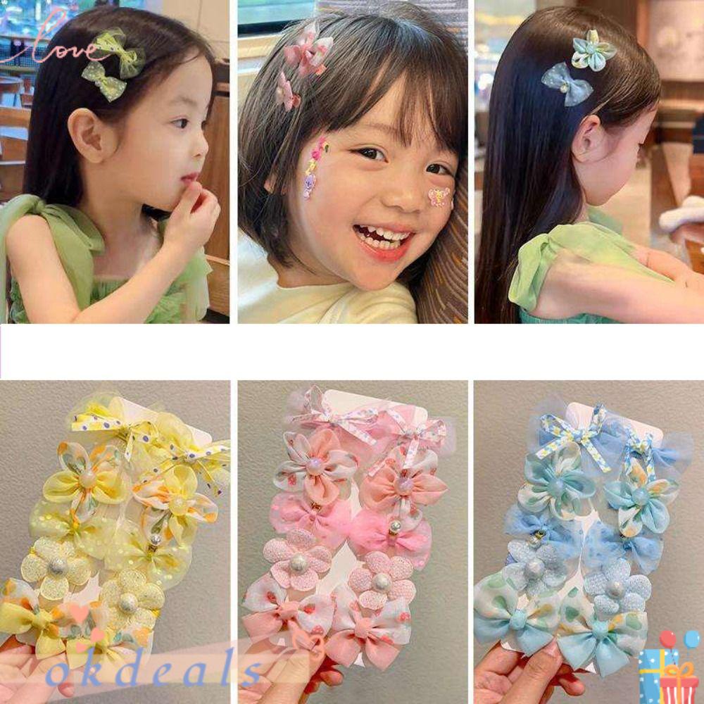 Bộ 10 Kẹp Tóc Nơ Phối Lưới Dễ Thương Dành Cho Bé Gái