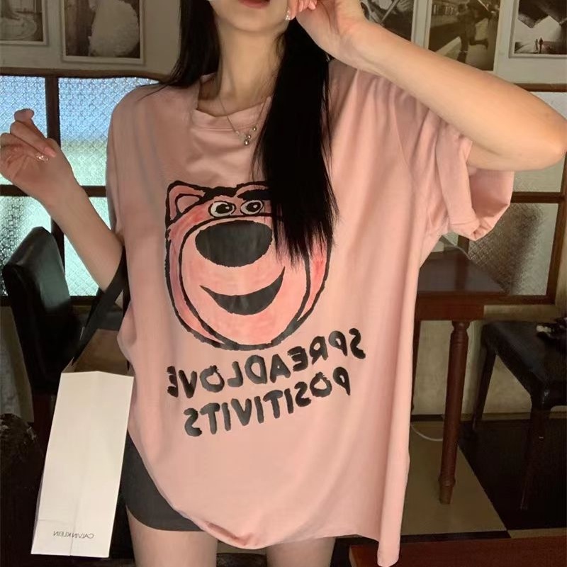 COZOK Áo Thun Ngắn Tay Dáng Rộng In Hình Thời Trang Kiểu Hàn Quốc