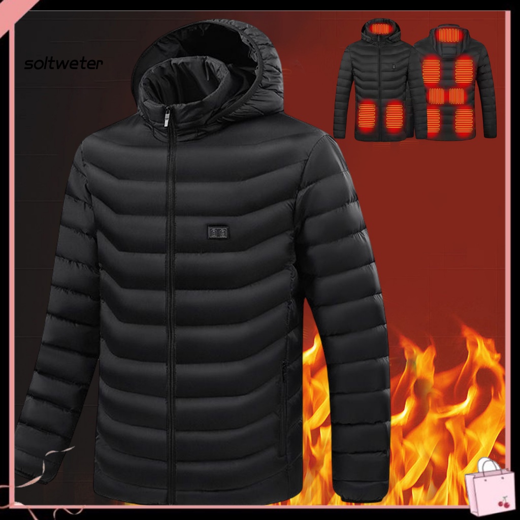 Áo Khoác Sưởi Ấm USB 9 Khung 3 Chế Độ Không Lạnh Có Mũ Trùm