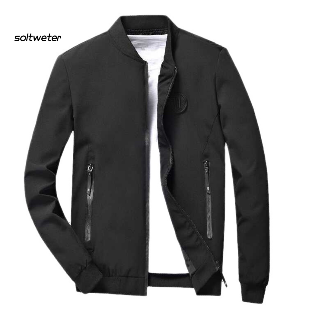 Áo Khoác Thể Thao Cổ Đứng Tay Dài Màu Trơn Có Khóa Kéo Phong Cách Đường Phố Mùa Thu Cho Nam