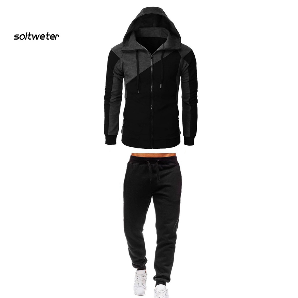 Bộ Đồ Thể Thao Hai Mảnh Gồm Áo Khoác Có Mũ Trùm Và Dây Rút Hai Màu Thời Trang Mùa Đông