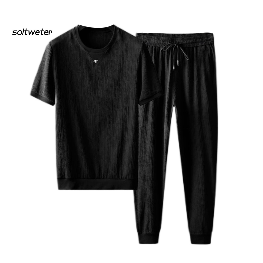 1 Bộ Quần Jogger Bằng Polyester Siêu Mềm Thấm Hút Mồ Hôi Phối Dây Rút Thiết Kế Đơn Giản Cho Nam