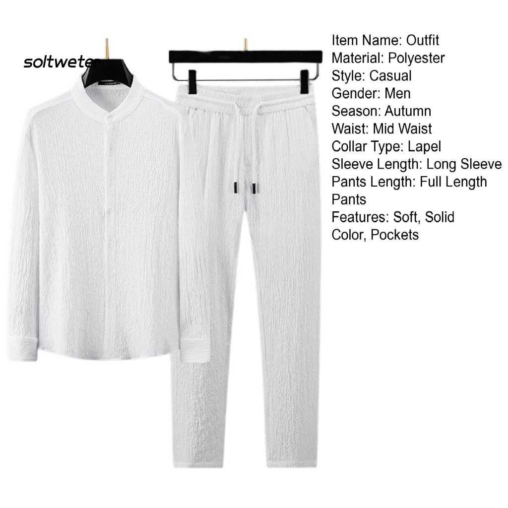 1 Bộ Áo Sơ Mi Cổ Đứng Phối Quần Dài Màu Trơn Đính Một Hàng Khuy Kiểu Đường Phố Thời Trang Mùa Thu Cho Nam