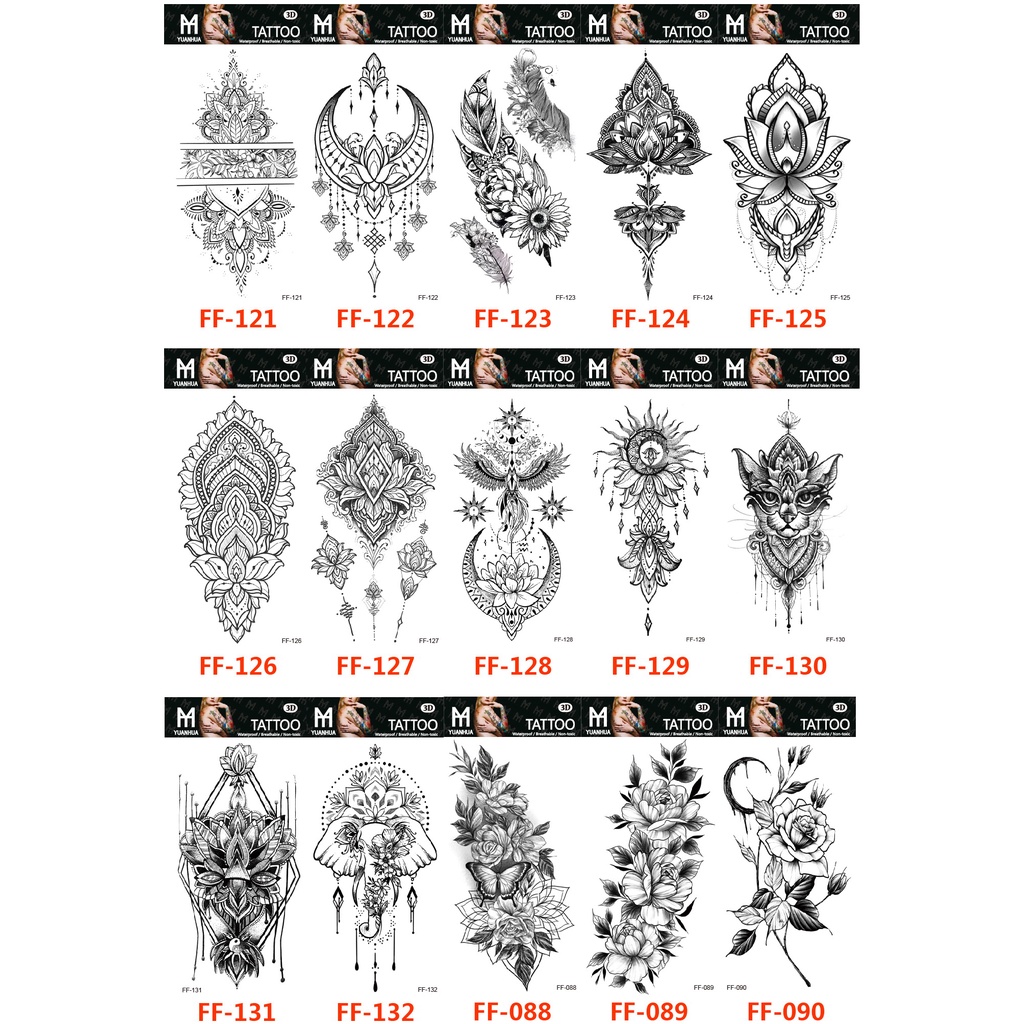 Đen Hình Xăm Dán Tạm Thời Họa Tiết Hoa Sen