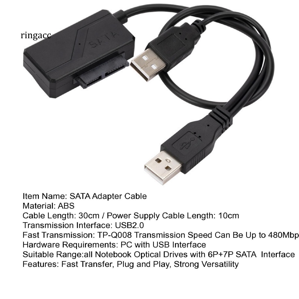 Dây Cáp Chuyển Đổi Nguồn Điện 6Pin + 7Pin SATA Sang USB2.0 Chuyên Dụng Cho Laptop