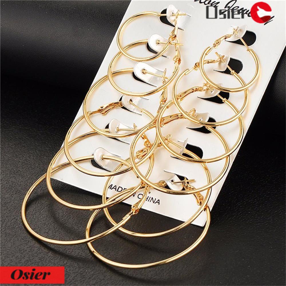 OSIER1 Set 6 Đôi Bông Tai Mạ Bạc Thời Trang