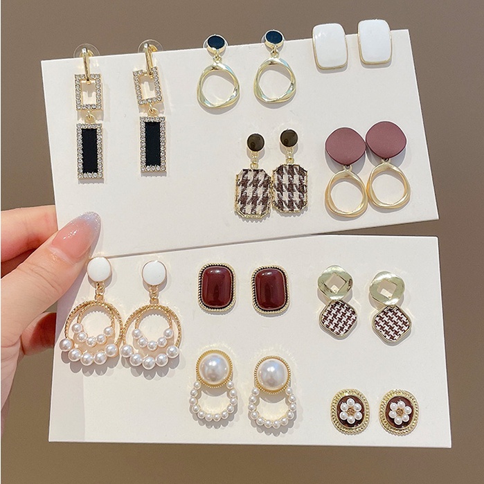 Set 6 Khuyên Tai Ngọc Trai Thời Trang Hàn Quốc