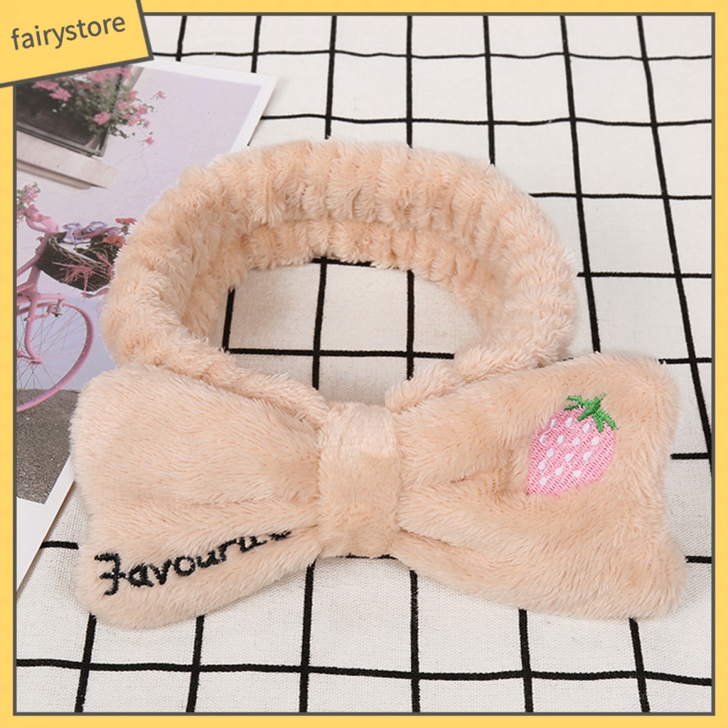 Băng Đô Cài Tóc Rửa Mặt Giữ Ấm Bản Rộng Thêu Hình Dâu Tây Phong Cách Hàn Quốc Cho Nữ