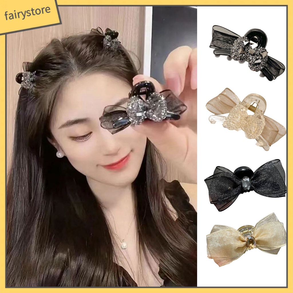 [FRO] Kẹp Tóc Hình Nơ Hai Mặt Đính Đá Nhỏ Co Giãn Chống Trượt Trang Trí Tóc Tạo Kiểu Dành Cho Nữ