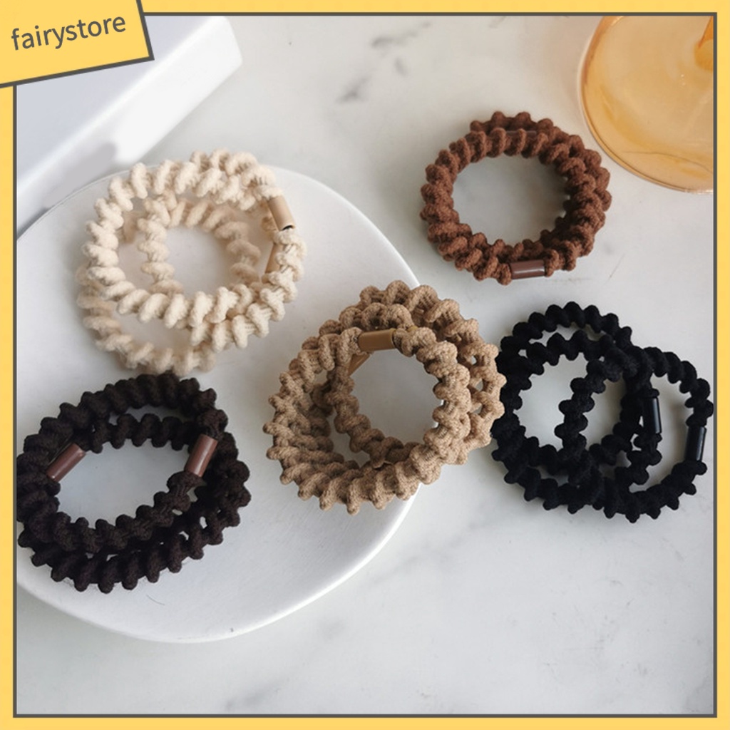 Set 5 Dây Cột Tóc Co Giãn Chống Trượt Màu Sắc Đơn Giản Dành Cho Nữ