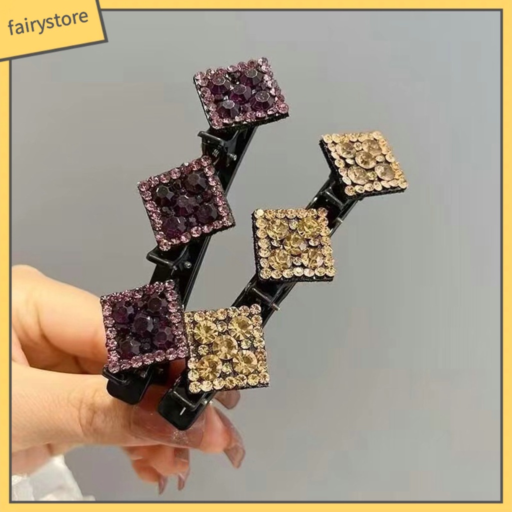 Kẹp Tóc Đính Đá Hình Vuông Bằng Nhựa Lấp Lánh Chống Rơi