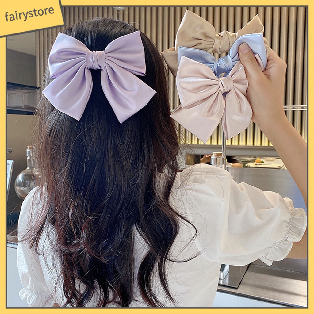 Kẹp Tóc Nơ Satin Trơn Mịn Trang Trí Xinh Xắn Cho Nữ