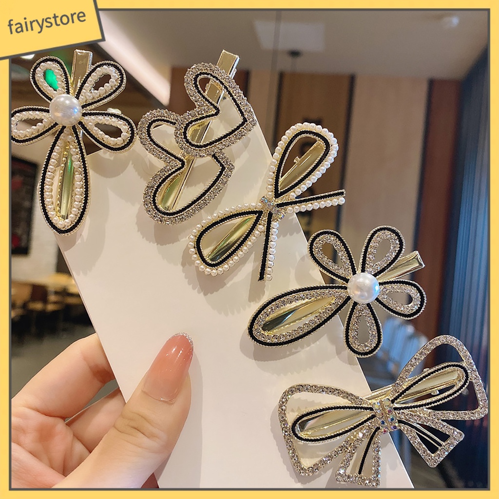 Kẹp Tóc Hình Nơ / Trái Tim Đính Đá / Ngọc Trai Nhân Tạo Thời Trang