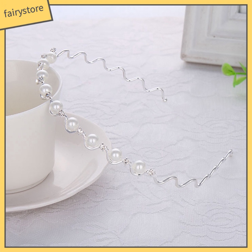 Băng Đô Cài Tóc Đính Đá &amp; Ngọc Trai Giả Bằng Kim Loại Thời Trang Cho Nữ