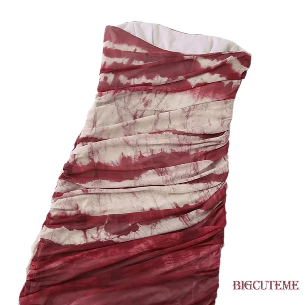 [] Đầm Ống Ôm Dáng Không Dây Dạng Lưới In Họa Tiết Có Khóa Kéo Thời Trang Đi Biển Mùa Hè Cho Nữ