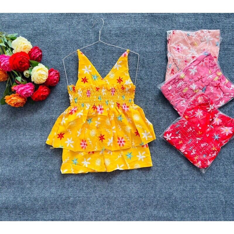 bộ đồ yếm hoa nhún cho bé gái 8-16kg