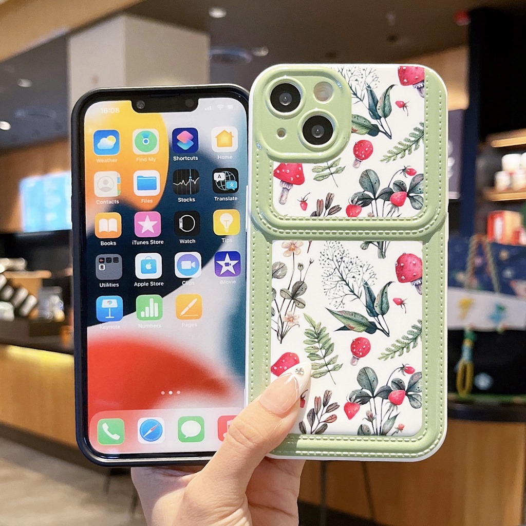 Ốp Điện Thoại TPU Silicon Chống Sốc Có Ngăn Đựng Thẻ Hình Cây Nấm Cho iPhone 14 13 12 11 PRO MAX