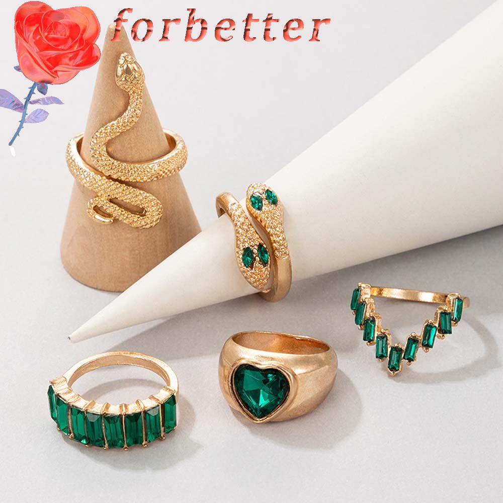 Bộ Nhẫn Hình Rắn / Trái Tim Họa Tiết Hình Học Độc Đáo Thời Trang Unisex|Nhẫn Hợp Kim Phong Cách Hàn Quốc