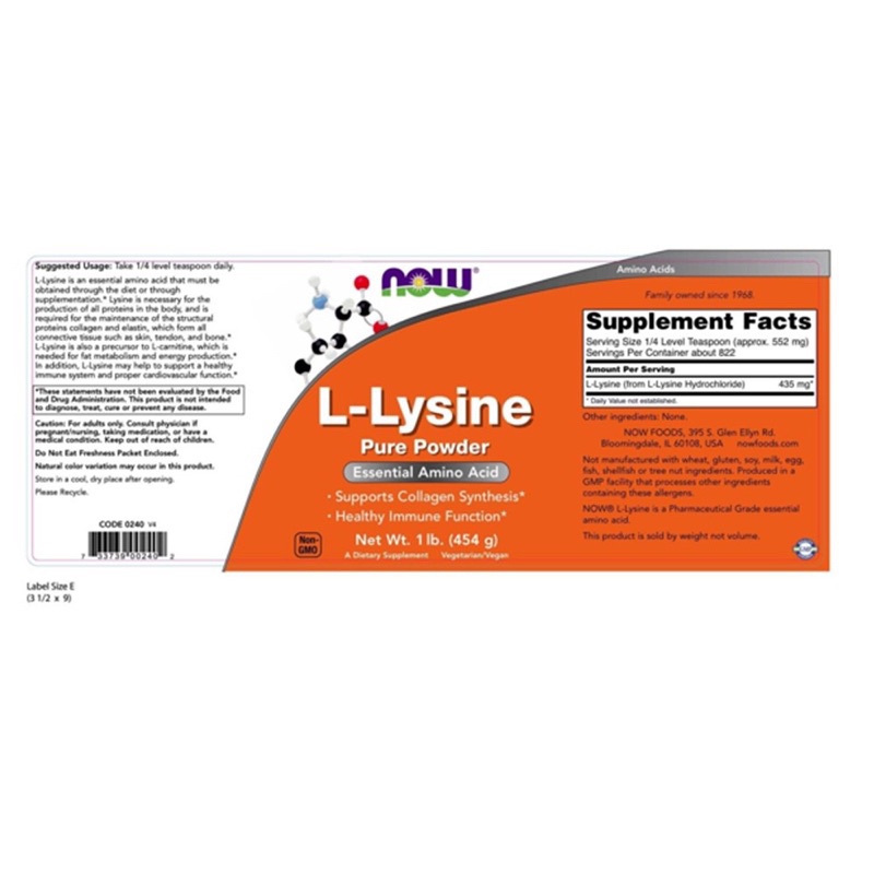 Viên / Bột Uống Tăng Sản Sinh Collagen, Ngừa Mụn Rộp L- Lysine 500mg -1000mg Now - Small Family