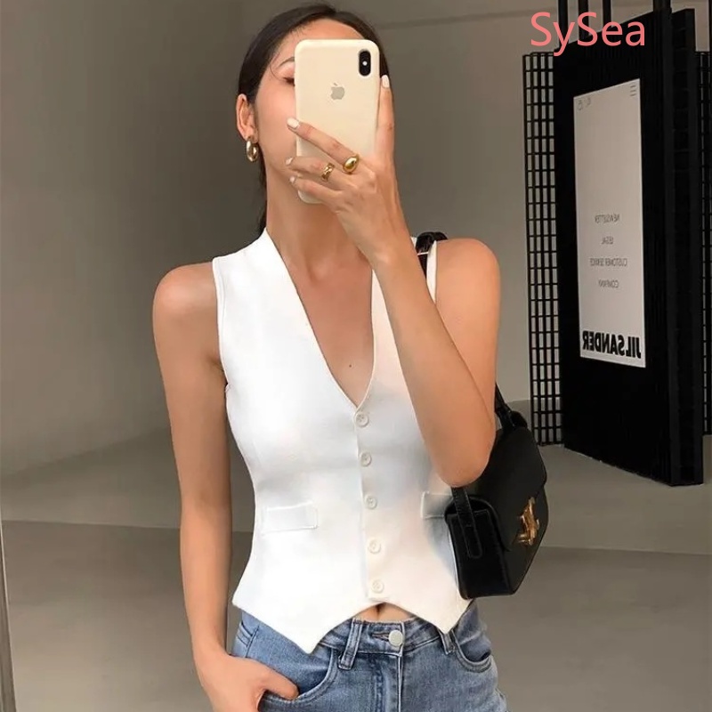 Áo Không Tay Cổ Chữ V Dáng Ôm Phong Cách Retro Thời Trang Dành Cho Nữ