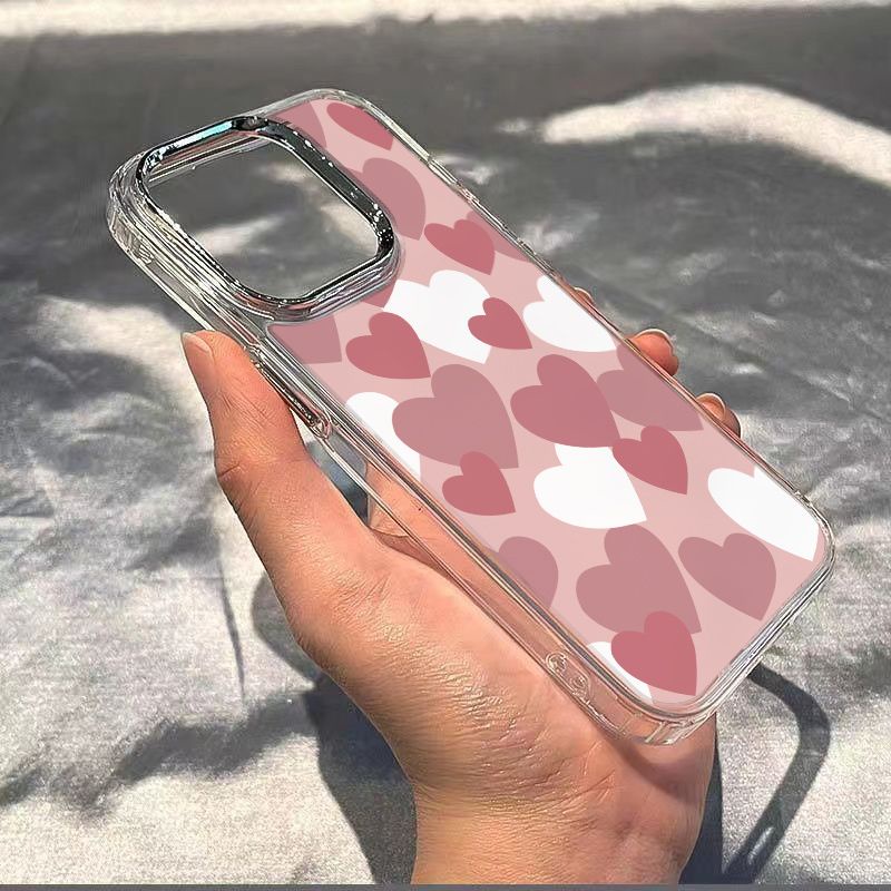 ✅Ốp Điện Thoại Dẻo Họa Tiết Trái Tim Màu Hồng / Trắng Thời Trang Chống Sốc Cho iPhone1278 0GSA 11 13Plus14Promax