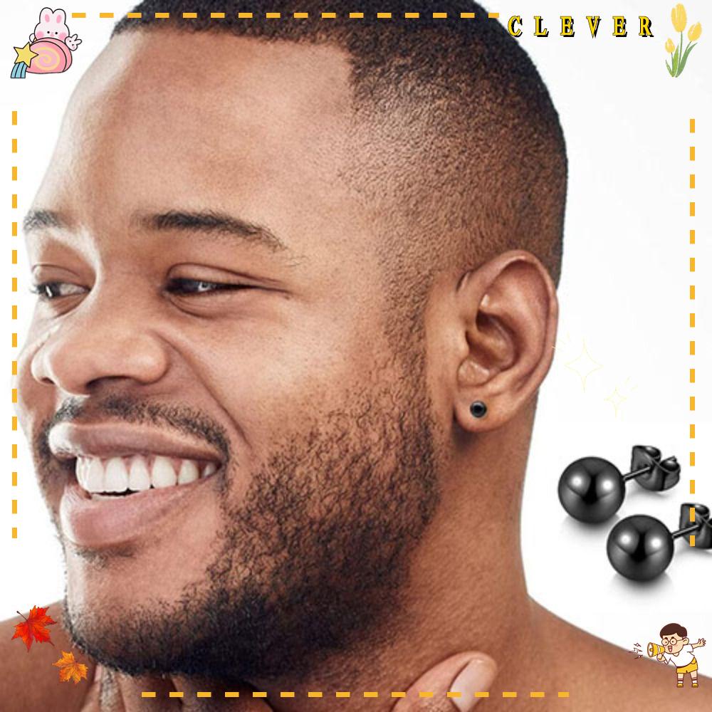 Khuyên Tai Hình Quả Bóng Bằng Thép Màu Đen Thời Trang