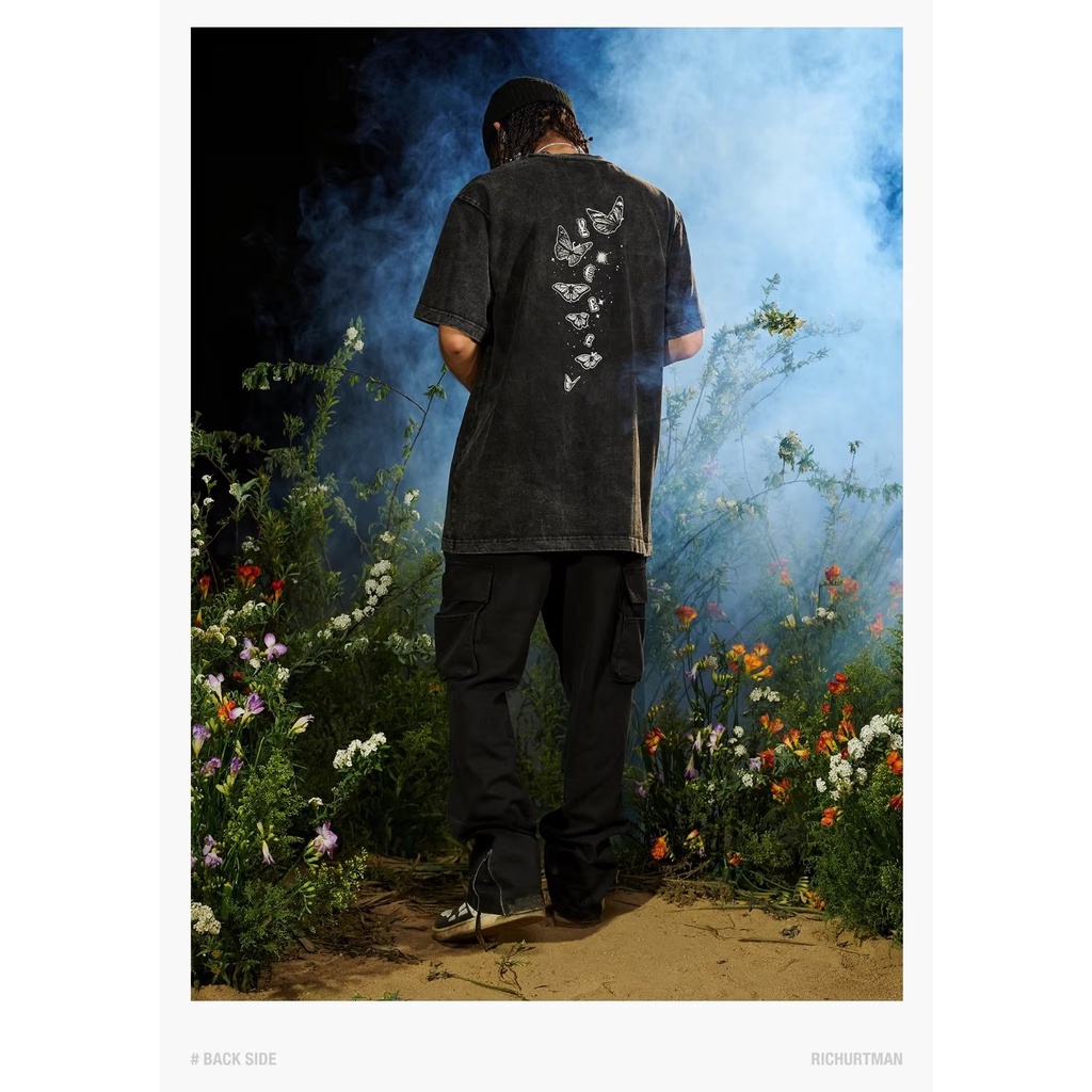 Áo Thun Tay Ngắn Cổ Tròn Dáng Rộng In Hình Bướm Phong Cách Retro Mỹ Thời Trang Mùa Hè Cá Tính