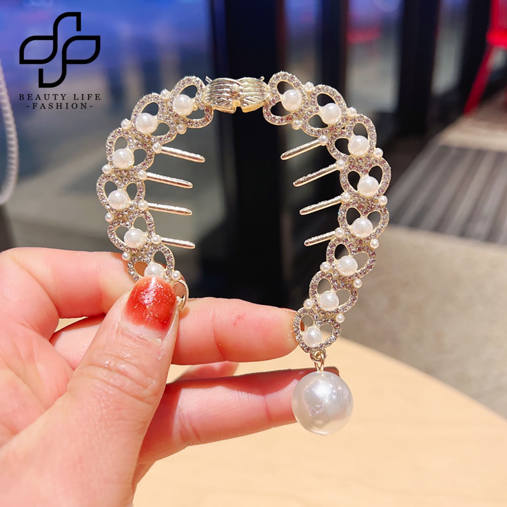 Kẹp Tóc Đính Đá Ngọc Trai Giả Chống Trượt Thời Trang Cho Nữ