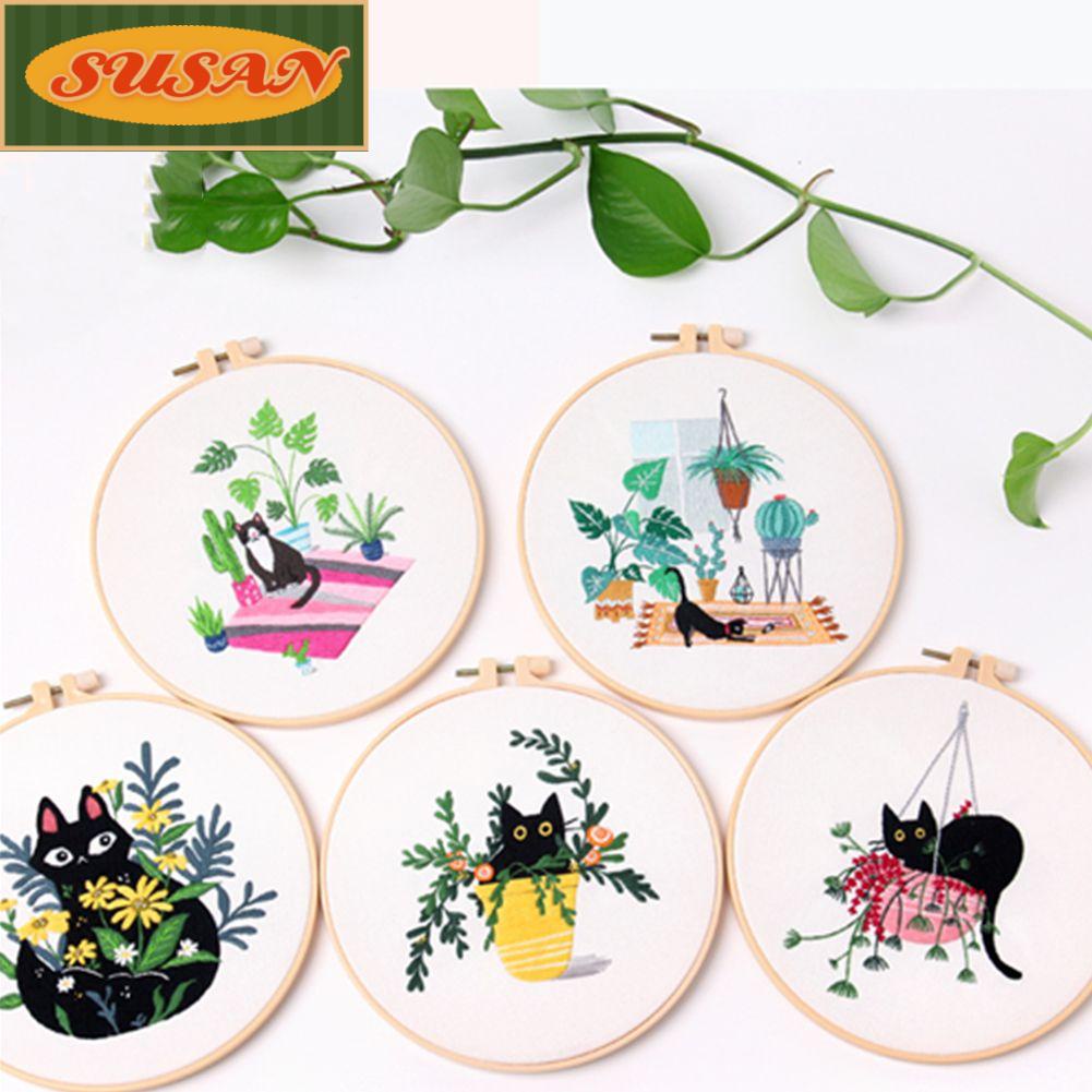 Bộ Kim Thêu Hình Mèo Đen / Cỏ Thủ Công Dành Cho Người Mới Bắt Đầu