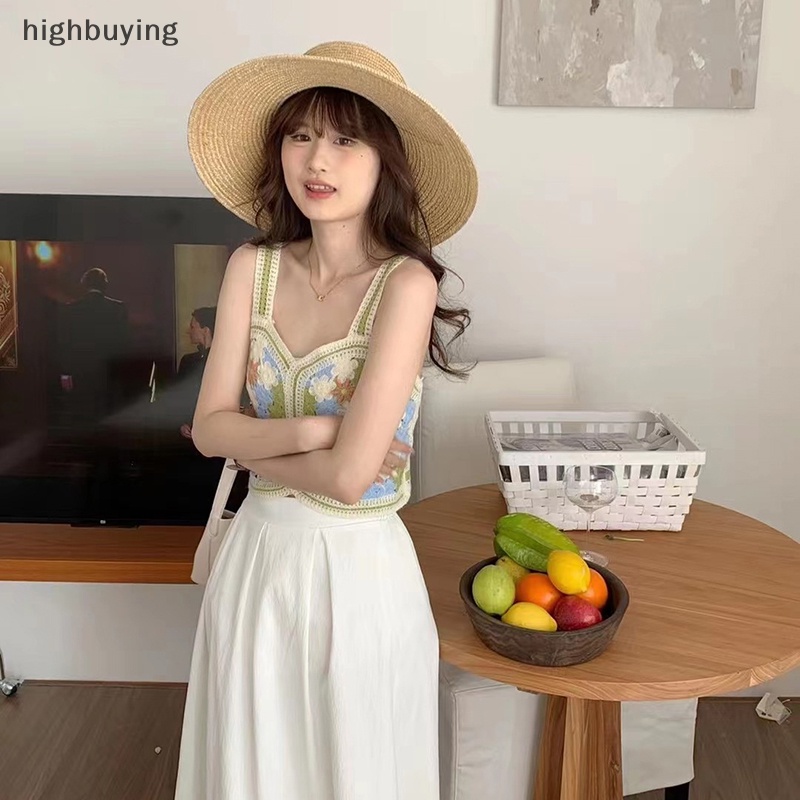 Áo Hai Dây Dệt Kim Thêu Họa Tiết Màu Sắc Tương Phản Phong Cách Vintage Cho Nữ