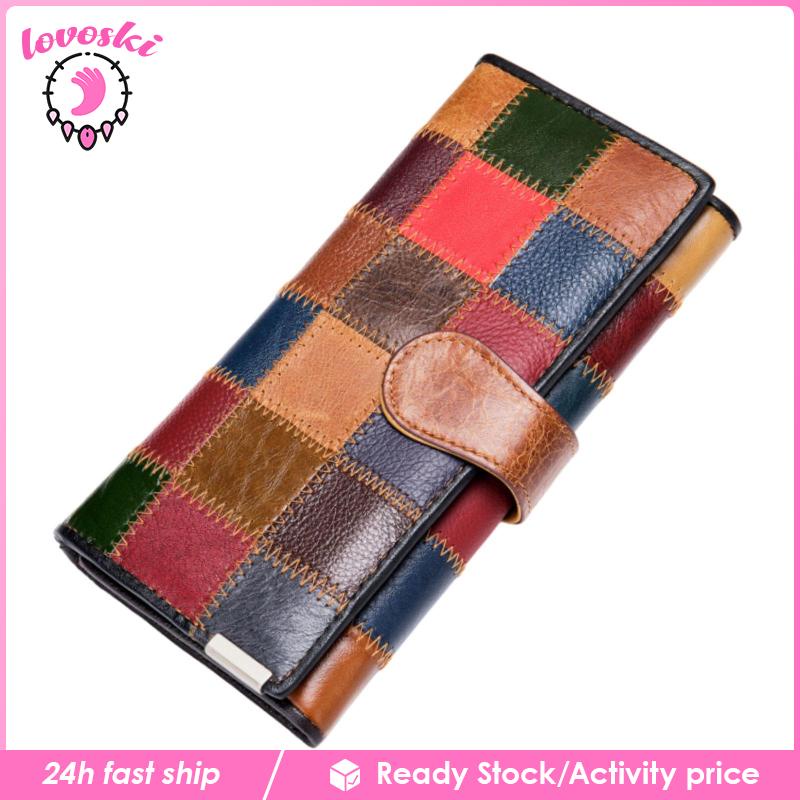 [Lovoski] Ví Da Cầm Tay Dáng Dài Cỡ Lớn Phối Màu Thời Trang Cho Nữ